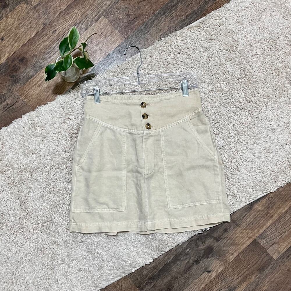Aerie Size Small Beige High-Rise Linen Lyocell Seamed Yoke Mini Skirt